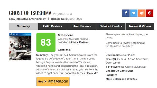 Game On: Metacritic change hinders consumer reviews