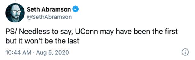 Image for article titled UConn Becomes the 1st Major College Football Progam to Pull the Plug on Its Season Due to the Coronavirus. It Won't Be the Last