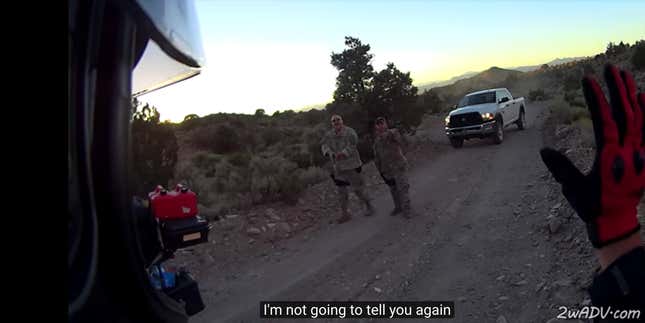 Gun-wielding “camo dudes” in an encounter recorded by the YouTube channel MacADVentures.