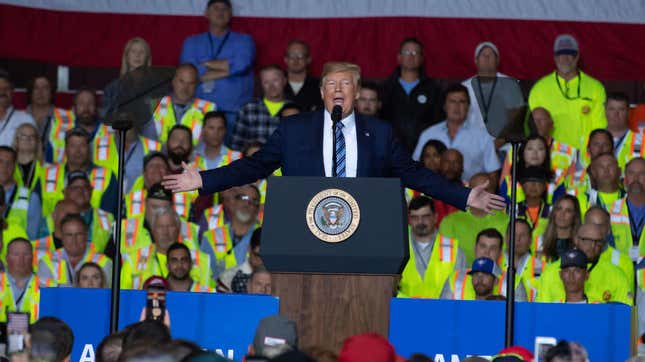 Donald Trump at a campaign rally Aug. 13, 2019, in Monaca, Pa.