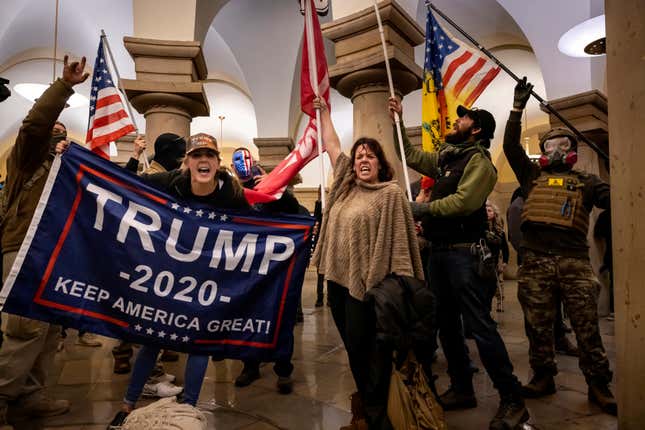 Supporters of former US President Donald Trump protest inside the US Capitol on January 6, 2021, in Washington, DC. 