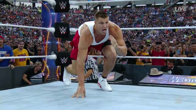 Gronk "Fights Off Security" To Invade Ring And Beat Up <i>Wrestlemania</i> Battle Royal Opponent