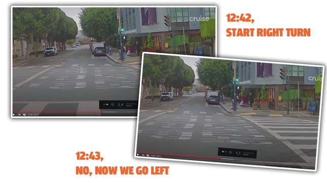 Image for article titled Watching Unlisted Driving Videos From GM's Cruise Autonomous Cars Reveals Some Alarming Behavior