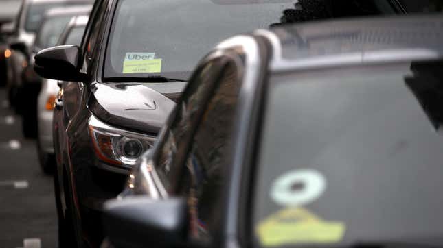 An Uber logo on a car in San Francisco, California.