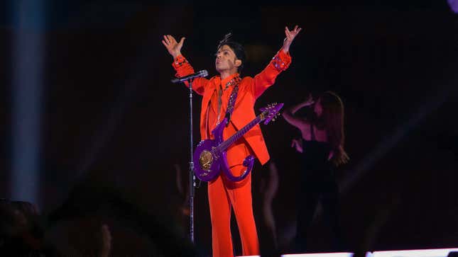 In this Feb. 1, 2007 photo, Prince performs during rehearsals before Super Bowl XLI in Miami. 