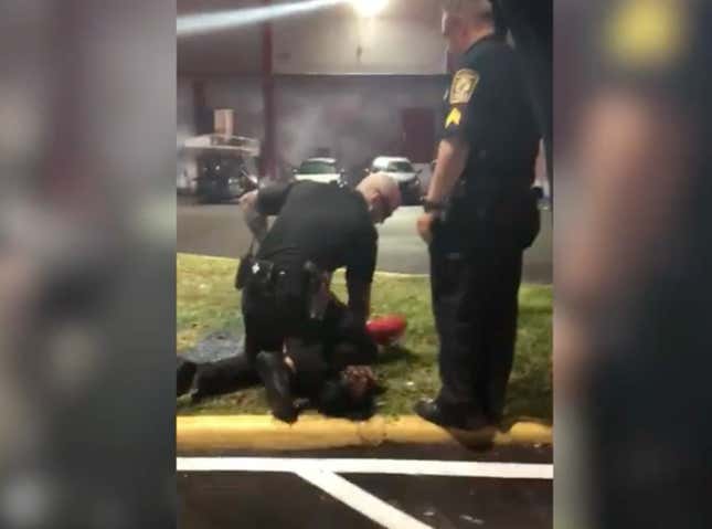 Former Miami Gardens Officer Jordy Yanes Martel, left, shown conducting a violent and unlawful arrest on Safiya Satchell on January 14, 2020. Martel now faces battery charges.