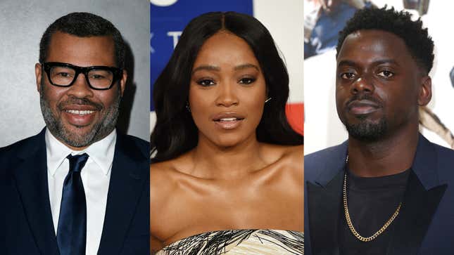 Jordan Peele attends the 2019 Hammer Museum Gala on October 12, 2019; Keke Palmer attends Time 100 Next on November 14, 2019; Daniel Kaluuya attends the “Queen &amp; Slim” UK Premiere on January 28, 2020. 