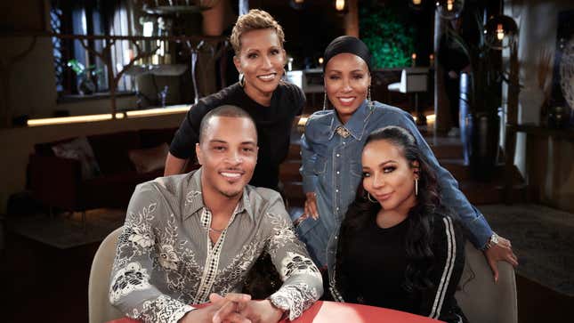 Adrienne Banfield-Jones (top left), Jada Pinkett Smith (top right), T.I. “Tip” Harris (bottom left) and Tiny Harris (bottom right) on Red Table Talk