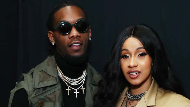 Offset and Cardi B pose backstage for Prabal Gurung during New York Fashion Week on February 11, 2018, in New York City. 