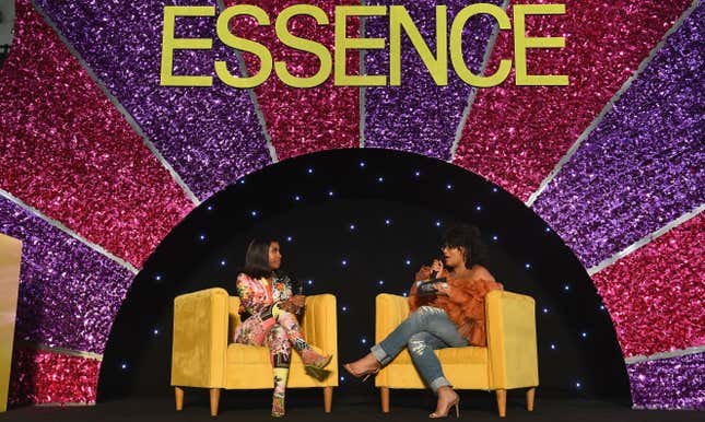 Jackie Aina and Julee Wilson speak on stage during the 2019 ESSENCE Beauty Carnival Day 2 on April 28, 2019 in New York City.