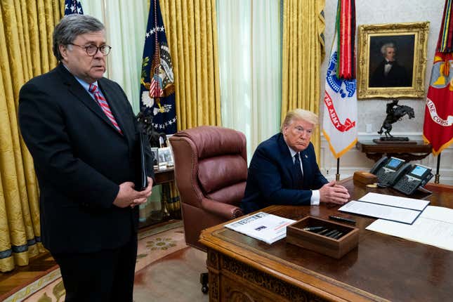 U.S. Attorney General William Barr and President Donald Trump.