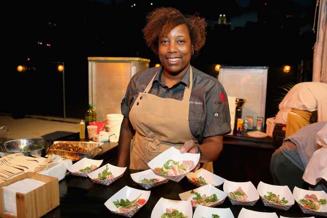 2019 Best Chef: Southeast winner Mashama Bailey serves food at MasterCard Priceless® Preview - Meatopia  during 2016 Food Network &amp; Cooking Channel South Beach Wine &amp; Food Festival Presented By FOOD &amp; WINE on February 27, 2016 in Miami Beach, Florida.