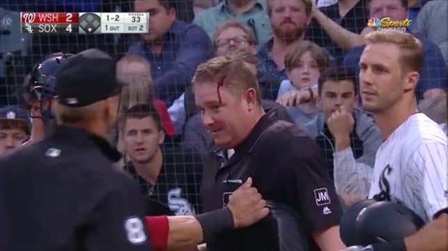 Image for article titled Home Plate Umpire Takes A Backswing To The Head In Nationals-White Sox