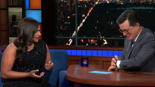 Mindy Kaling and Stephen Colbert swap <i>Late Night</i> advice, like turning off your damn watch phone