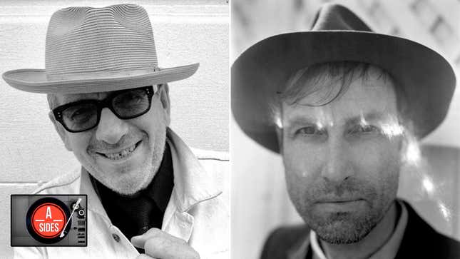 Men in hats. Elvis Costello on the left (Photo: Ray Di Pietro), Andrew Bird on the right (Photo: Reuben Cox).