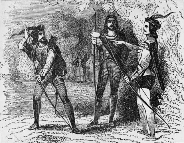 Archery in the Middle Ages, circa 1300. A 19th century engraving.