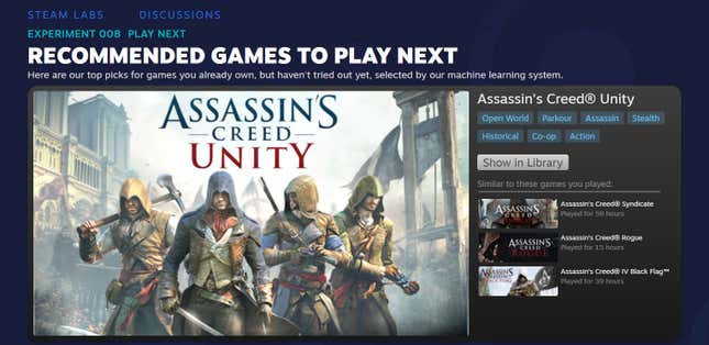 Image for article titled Steam Can Now Tell You What To Play Next