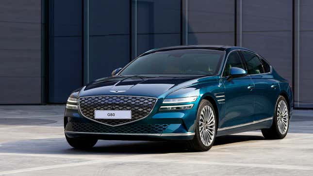 Image for article titled The Genesis &#39;Electrified G80&#39; Is An All-Wheel-Drive Power Bank Rocking Teal Paint