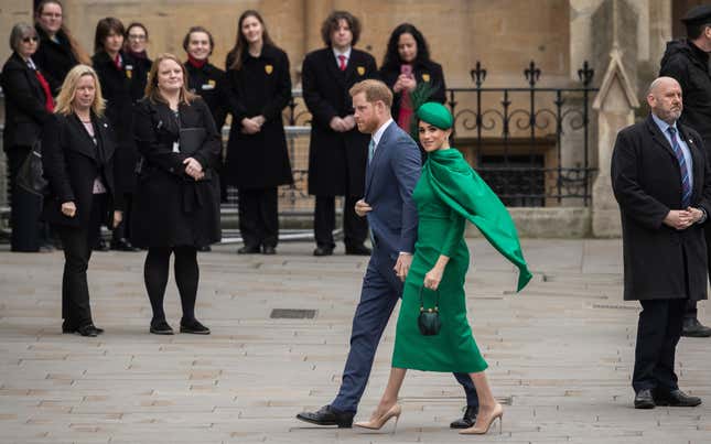 Prince Harry, Duke of Sussex (L) and Meghan, Duchess of Sussex arrive to attend the annual Commonwealth Service at Westminster Abbey on March 9, 2020, in London, England. 