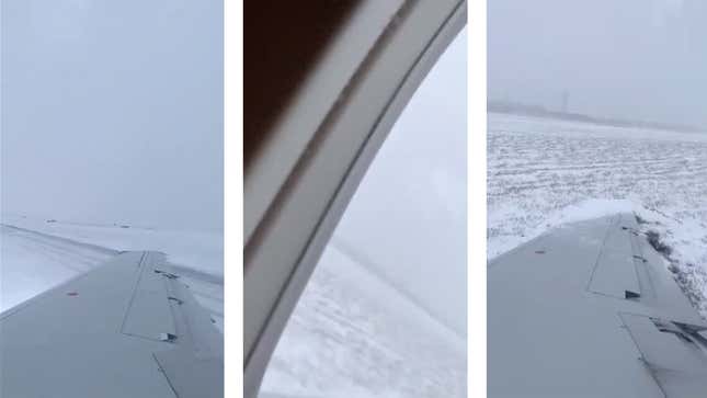 Image for article titled Plane Stops During Snowy Landing By Stabbing Wing Into Ground