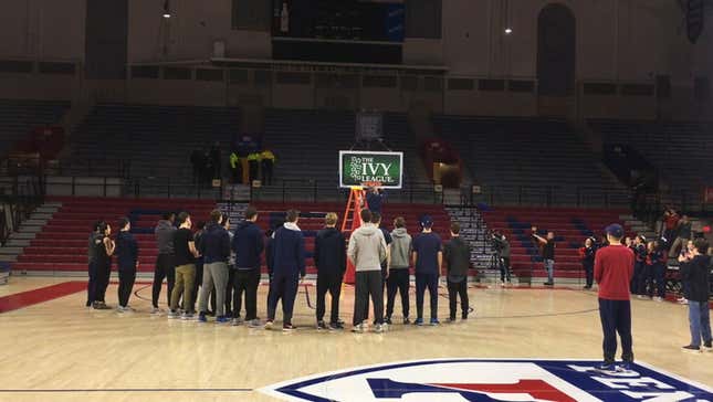 Penn Cut Down The Nets In An Empty Palestra At 2:15 Sunday Morning