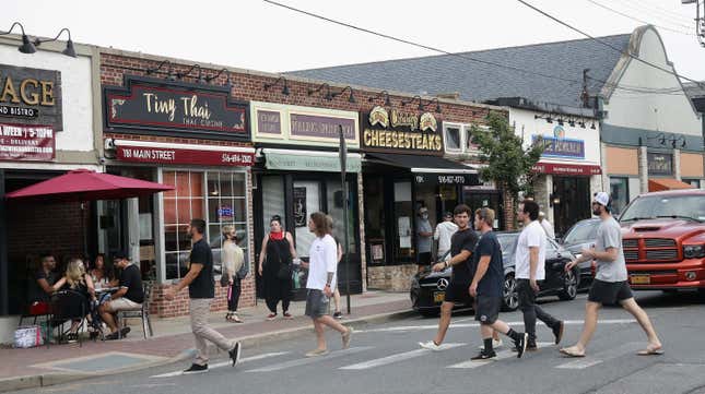 With restaurants opening today, Main Street saw an increase in foot traffic on June 10, 2020 in Farmingdale, New York. Restaurants on Long Island were permitted to open for outside service today as the region entered Phase II of New York State’s plan to return to normalcy after closings were mandated due to the coronavirus pandemic. 