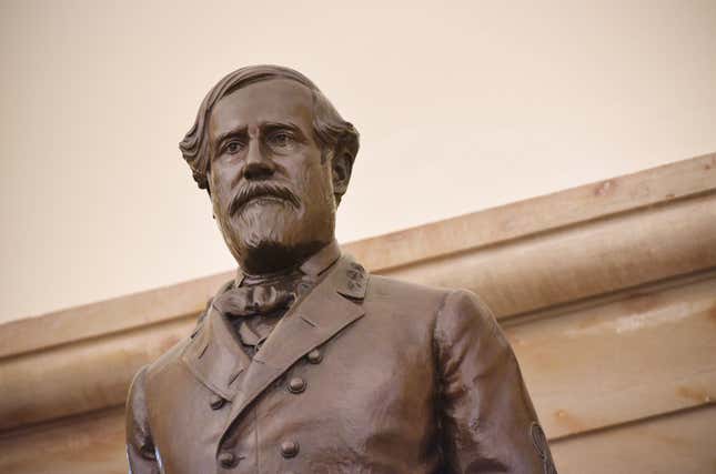 A statue of Confederate commanding general Robert E. Lee is seen in the crypt of the US Capitol in Washington, DC on August 24, 2017