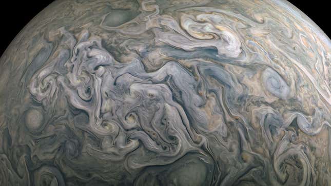 A shot of atmospheric jets in Jupiter’s northern mid-latitude region. 