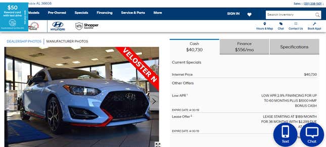 Image for article titled A Dealer Is Actually Trying to Charge Over $40,000 for a Hyundai Veloster N