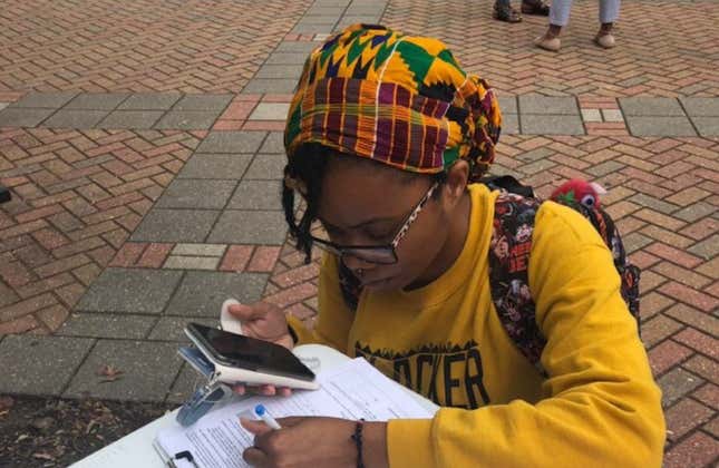 Voter registering at a drive on the campus of  Jackson State University in Jackson, Miss.