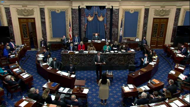 Bruce Castor Jr., defense lawyer for former President Donald Trump, speaks on the fifth day of former President Donald Trump’s second impeachment trial at the U.S. Capitol on February 13, 2021 in Washington, DC. In a surprise move, the Senate voted 55-45 to call witnesses in the impeachment trial. House impeachment managers had argued that Trump was “singularly responsible” for the January 6th attack at the U.S. Capitol and he should be convicted and barred from ever holding public office again. 