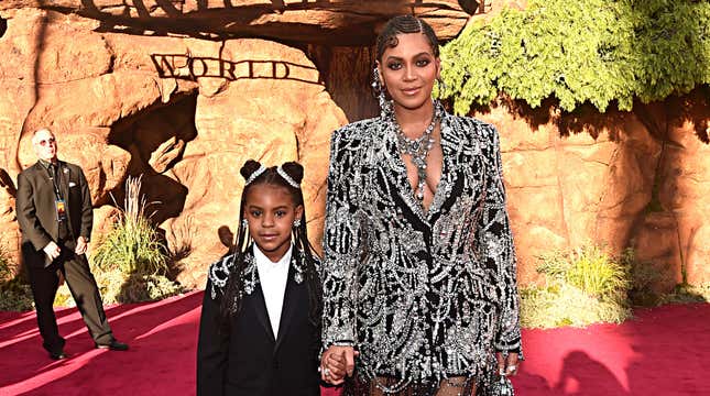 Blue Ivy Carter, left, and Beyonce Knowles-Carter attend the World Premiere of Disney’s The Lion King on July 09, 2019 in Hollywood, Calif.