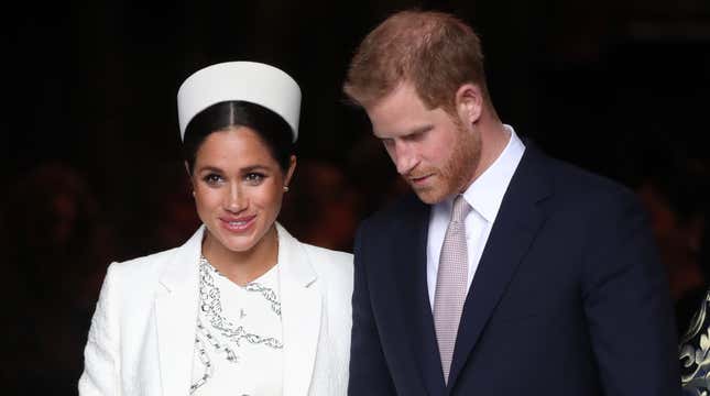 Meghan, Duchess of Sussex and Prince Harry, Duke of Sussex depart the Commonwealth Service at Westminster Abbey on March 11, 2019 in London, England.