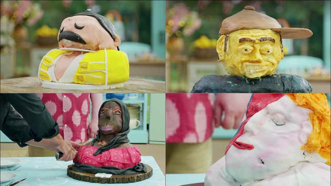 Grid of four celebrity head cakes from episode 1
