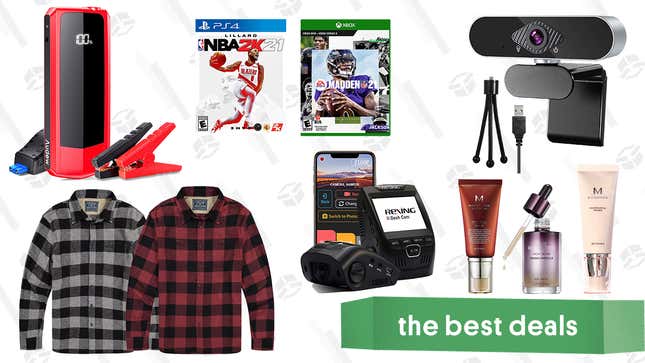 Image for article titled Sunday&#39;s Best Deals: Car Jump Starter, Ultra HD Dash Cams, Premium Fall Flannels, Madden NFL 21, NBA 2K21, Missha K-Beauty Products, Cheap HD Webcam, and More