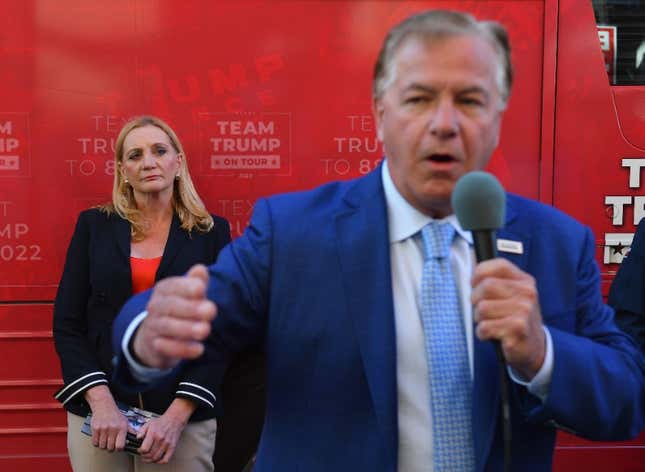 Republican celebrities Mark and Patricia McCloskey visit the republican HQ with Team Trump Bus on September 30, 2020, in Scranton, Pennsylvania. 