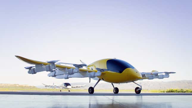 Cora, an electric-powered flying taxi designed and built by the Kitty Hawk company of Mountain View, California, pictured in a company-released promo shot