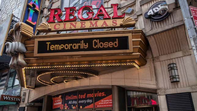 A New York City Regal location closed during the early days of the covid-19 pandemic.