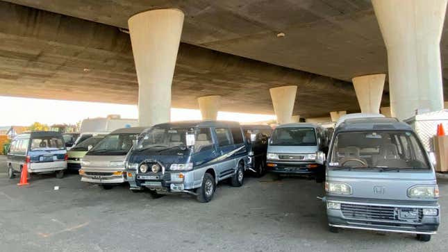 Image for article titled Someone Is Parking A Treasure Trove Of JDM Vans Under A California Freeway