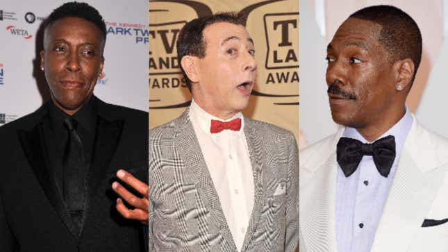 (L-R): Arsenio Hall during the 18th Annual Mark Twain Prize for Humor honoring Eddie Murphy on October 18, 2015 in Washington, DC.; Paul Reubens ‘Pee-wee Herman’ attends the 10th Annual TV Land Awards on April 14, 2012 in New York City. ; Eddie Murphy attends the 87th Annual Academy Awards on February 22, 2015 in Hollywood, California. 