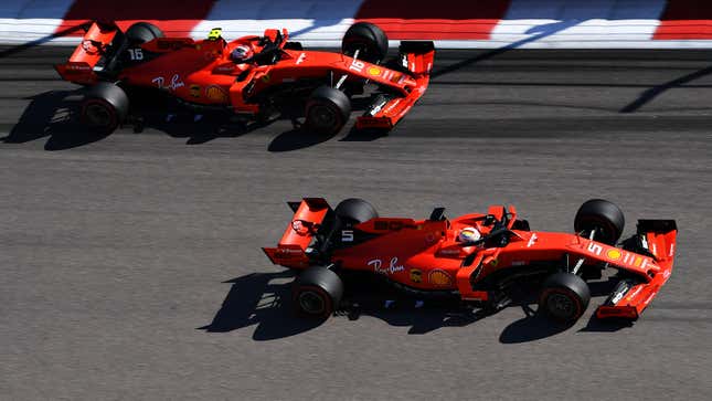 Sebastian Vettel inching in front of Charles Leclerc at the Russian Grand Prix. 