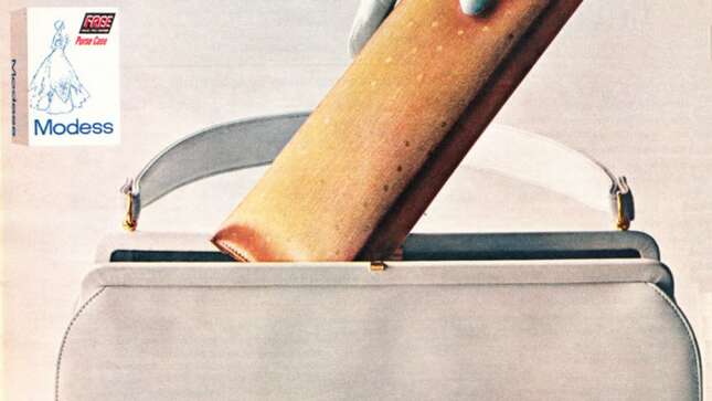 Vintage 1960s magazine advertisement, Modess Sanitary Napkins, with free purse case offer, 1963.