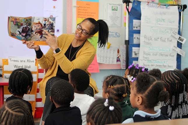 State Rep. Karen Whitsett (D-Detroit) reads to students at Mann Learning Community in celebration of March is Reading Month on Friday, March 29, 2019. 