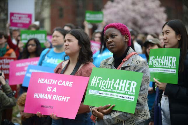 People attend a “Fight4Her” pro-choice rally in front of the White House at Lafayette Square on March 29, 2019, in Washington, D.C. 