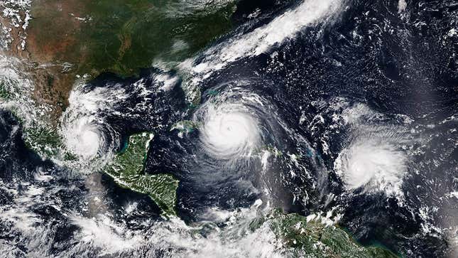 Hurricanes Harvey, Irma, and Maria in 2017.