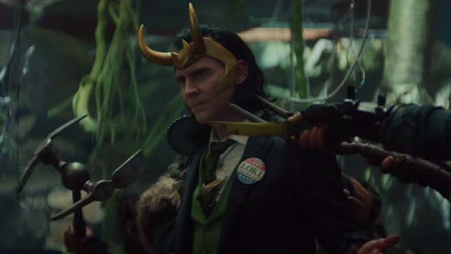 Tom Hiddleston as Loki, who’s running for something, apparently. 