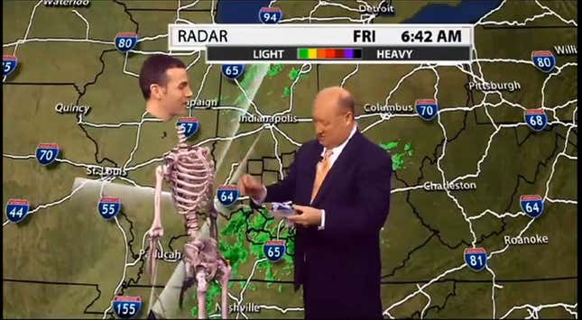 Local Meteorologist Delivers the Weather As a Green Screened Skeleton