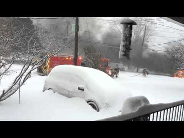 Brave Car Says Enough Of This Blizzard, Catches Fire