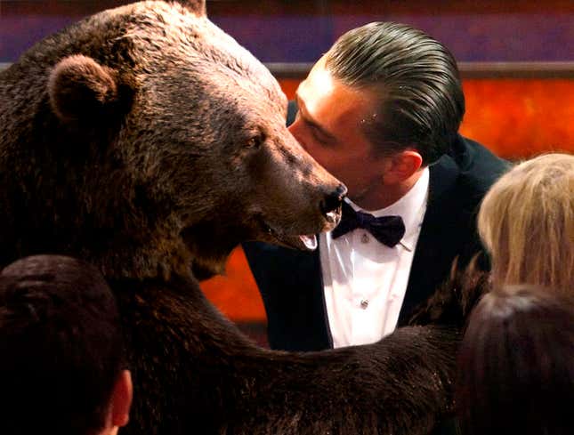 Image for article titled Leonardo DiCaprio Kisses Bear Before Going Up To Receive Oscar