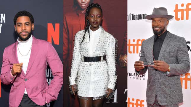 (L-R): Jharrel Jerome attends Netflix’s “When They See Us” Screening &amp; Reception on August 11, 2019 in Hollywood, California. ; Lupita Nyong’o attends the “US” premiere on March 19, 2019 in New York City. ; Jamie Foxx attends the “Just Mercy” premiere during the 2019 Toronto International Film Festival on September 06, 2019 in Toronto, Canada.